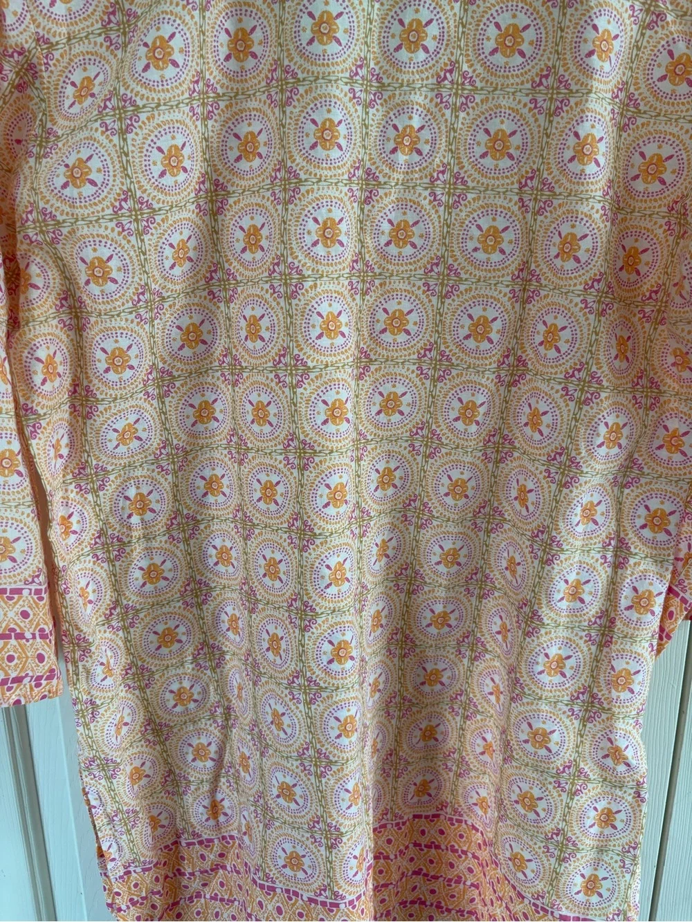 Rock Flower Paper Top Womens Large Pink Orange Cotton Tunic Boho Coastal